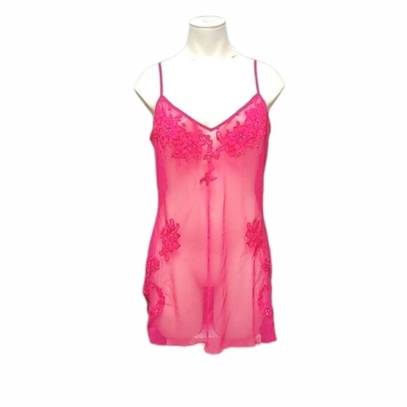 𝅺VICTORIA'S SECRET HOT PINK SHEER SEXY NEGLIGEE - Picture 1 of 10